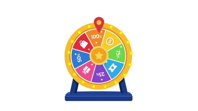 Spinning prize wheel, lucky draw roulette, 2D, green screen