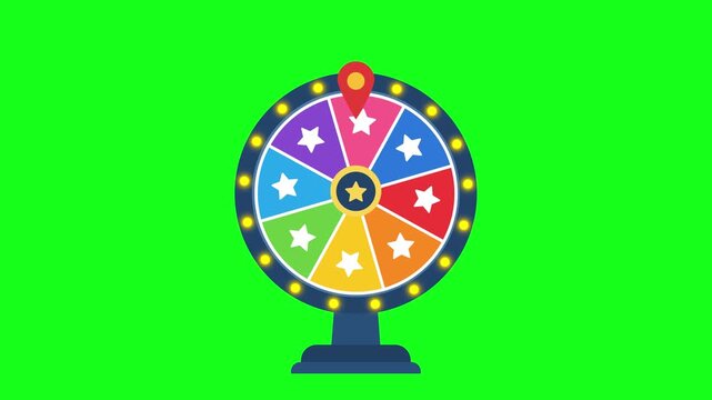 Spinning prize wheel, lucky draw roulette, 2D, green screen