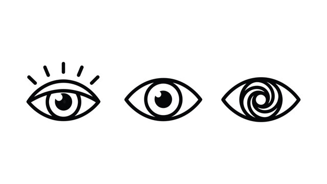 Eye icon set featuring linear and spiral detail graphics eye catching abstract