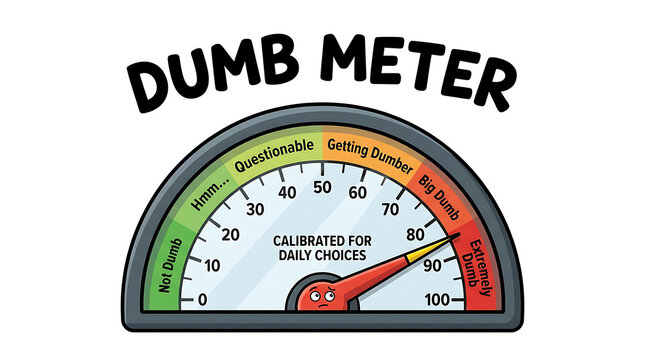 A colorful illustration of a dumb meter gauge showing daily choices with a needle pointing to ridiculous.