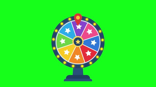 Spinning prize wheel, lucky draw roulette, 2D, green screen