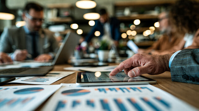 Financial Analyst Reviewing Business Report on Digital Tablet in Meeting