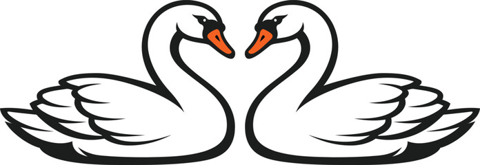 Pair of white swans swimming on water face to face vector illustration, elegant romantic swan couple cartoon isolated © Sandip