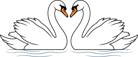 Pair of white swans swimming on water face to face vector illustration, elegant romantic swan couple cartoon isolated © Sandip