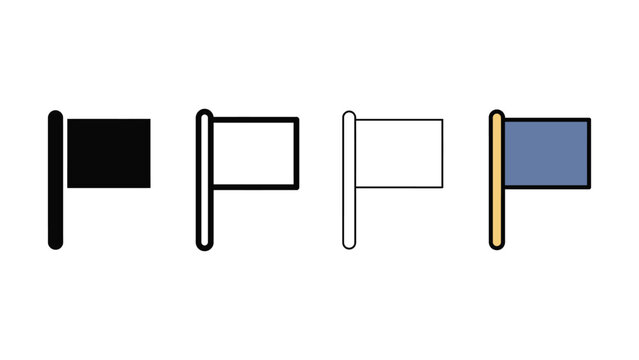 Four different colored flag icons attached to vertical poles with transparent backgrounds