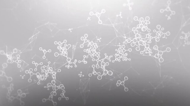 White abstract molecule structures floating on clean gray background