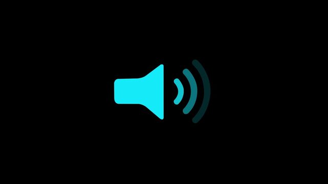 White speaker icon with three grey sound waves on a black background audio volume.4k video animation.