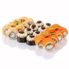 Assortment of fresh sushi rolls with salmon and shrimp © Cavan