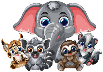 Fototapeta premium Cute Cartoon Baby Animals Group Illustration on White Background