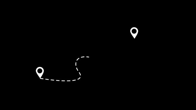 Animated Route Path Between Two Location Pins on Map Navigation Journey Concept 4K Motion Graphics...