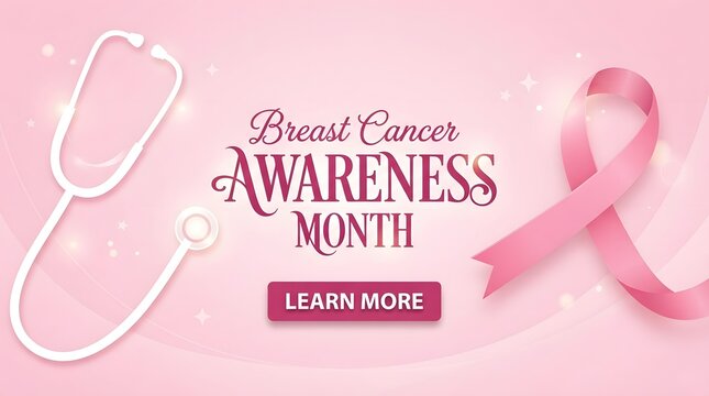 Breast cancer awareness month pink ribbon stethoscope supporting research early detection