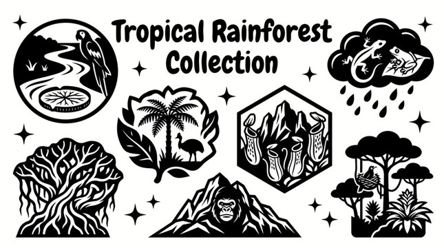 tropical rainforests featuring amazon congo daintree sinharaja kinabalu and lush jungle ecosystems with towering trees exotic plants winding rivers and remarkable biodiversity arranged as a premium