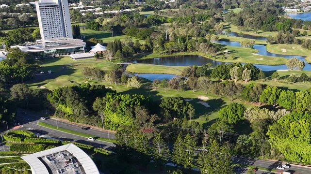 Aerial View of Luxury Golf Course Resort and Urban Park Landscape
