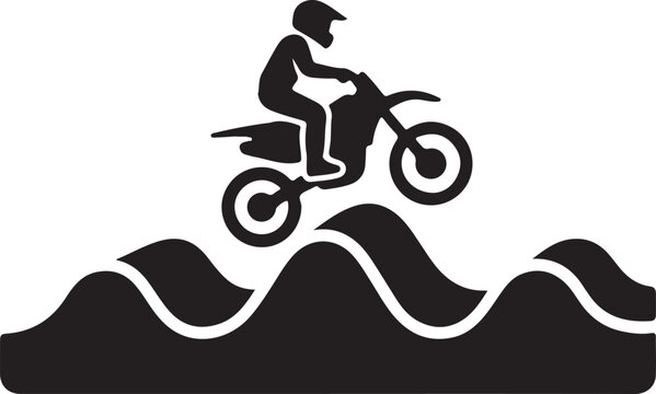 Motocross rider jumping over whoops on dirt track icon