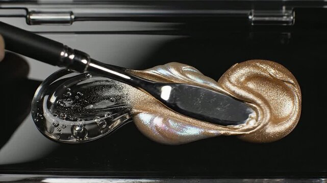 Close-Up View of Luxurious Nail Polish Colors on Glossy Black Surface with Reflective Textures for Beauty and Cosmetic Applications