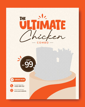 Fried Chicken Combo Restaurant Promotional Poster Template with Modern Fast Food Menu Flyer Design for Cafe Takeaway Advertising and Social Media Marketing Vector