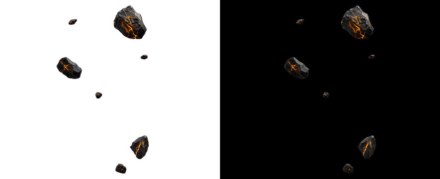 fiery meteors asteroid fragments falling through space glowing with heat impact danger cosmic debris celestial body mining space exploration science fiction.