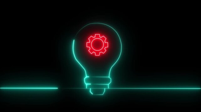 Bulb setting icon animation by green color neon on black background. 4k Animation Video .