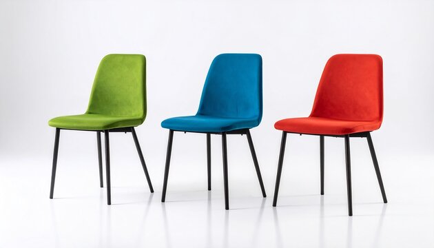 Three Colorful Modern Chairs.