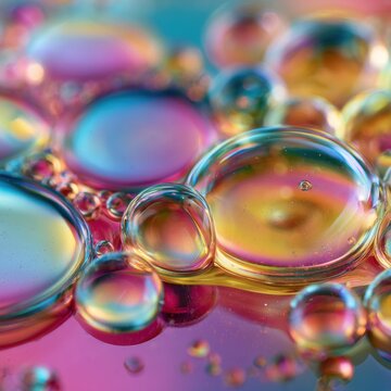 Abstract colorful oil and water bubbles macro