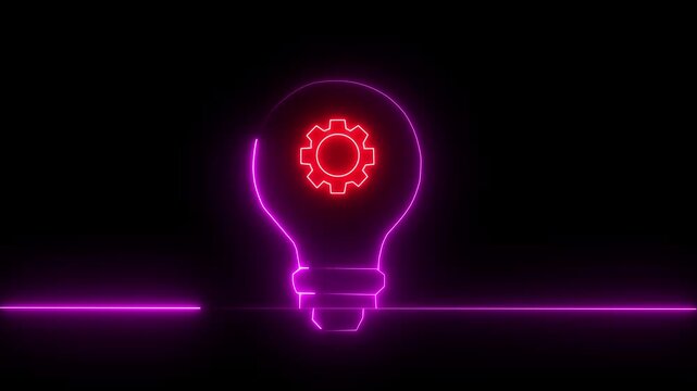 Bulb setting icon animation by green color neon on black background. 4k Animation Video .