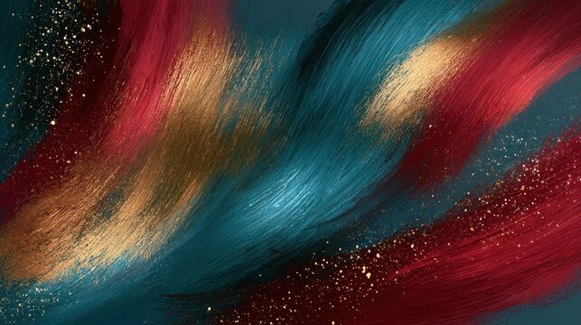 Abstract art with brush strokes and gold glitter