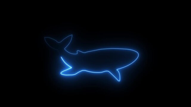 A futuristic hologram digital grid shark, glowing in magenta neon light, swimming with dynamic wave-like patterns. 4k Animation .