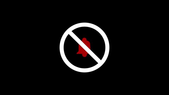 Red Bell Icon with White Prohibition Sign on Black Background symbol Animation .