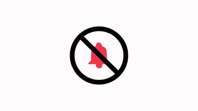 Red Bell Icon Black Prohibition Sign on White Background symbol Animation .