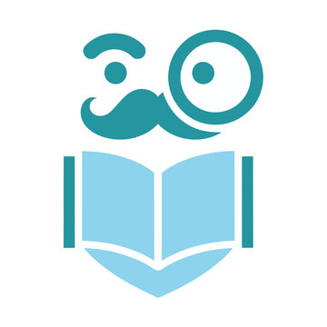 Stylized face with monocle and open book icon