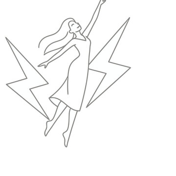 Woman Reaching Up with Lightning Bolt Symbols