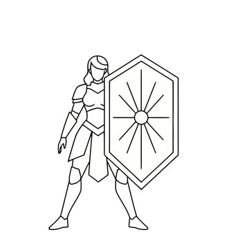 Woman warrior with shield and armor