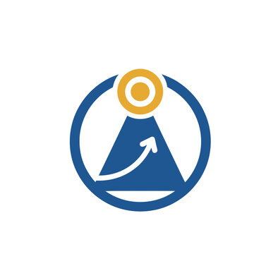 Abstract Blue Triangle with Arrow and Circle