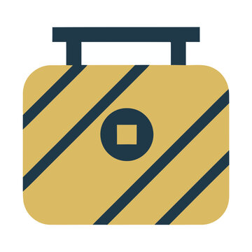 Yellow briefcase with dark blue stripes and handle