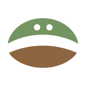 Abstract Green and Brown Shape with Two White Dots