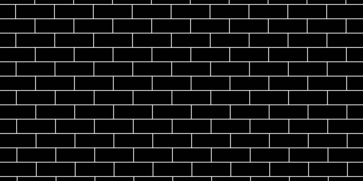 Subway tile background. White brick seamless pattern on black background for kitchen backsplash, bathroom wall, shower. Vector illustration