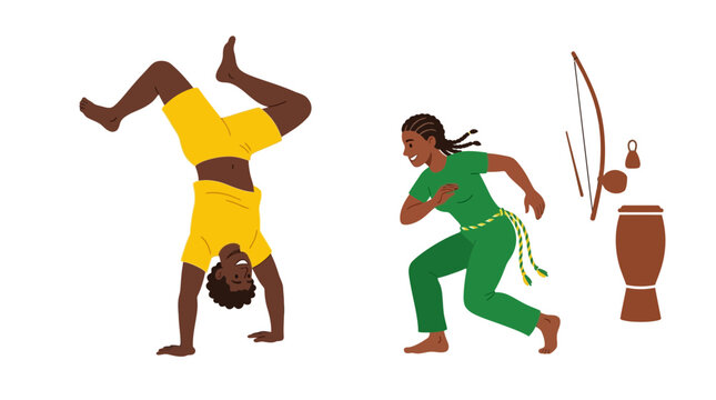 African dance, acrobatic illustration, vector graphics, colorful dancers