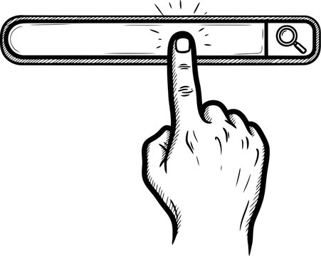 Hand pressing a search bar icon sketch