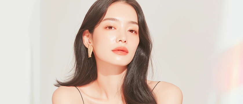 美容, 女性, スキンケア, 化粧品, ビューティー, 若い女性, 美肌, 日本人, アジア人, フェイシャル, メイク, 美容液, 保湿, クリーム, エイジングケア, 美容医療, エステ, 美容クリニック, 肌ケア, ナチュラルメイク, 透明感, ツヤ肌, モデル, 笑顔, ポートレート, クローズアップ, リラックス, 癒し, 健康的, 美白, コラーゲン, ヒアルロン酸, アンチエイジング