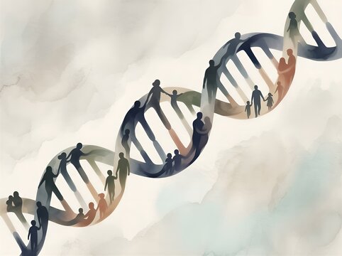 Abstract DNA Silhouette of Children and Adults Overlapping Generations