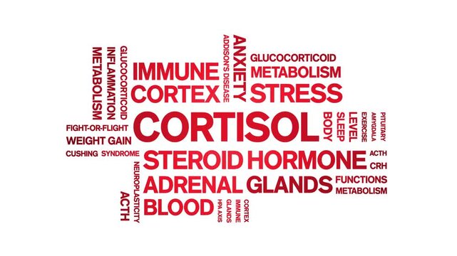 Cortisol animated word cloud-text design animation tag kinetic typography seamless loop.