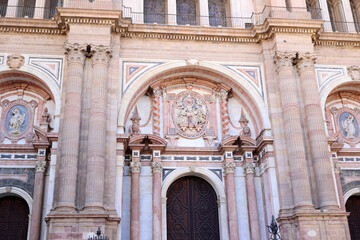 Obraz premium Entrance portal of the Cathedral of Malaga- Basilica of the Incarnation, Andalusia, Spain 