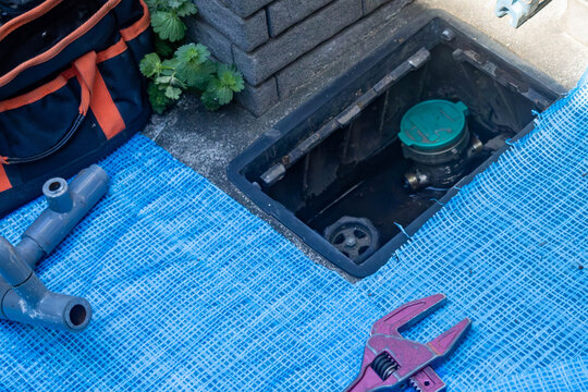 Residential water meter box prepared for maintenance work