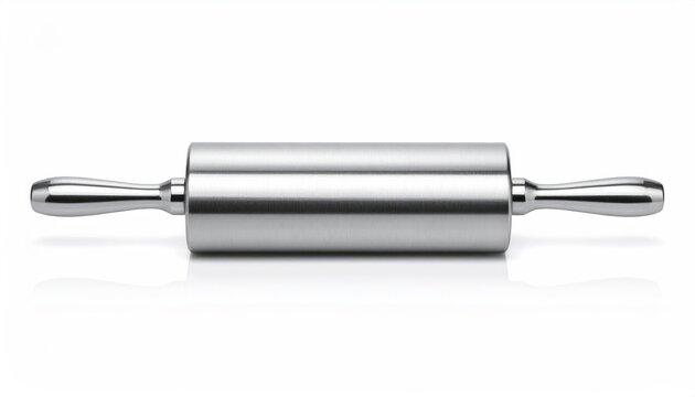 A sleek, modern metallic roller with two handles on a white background