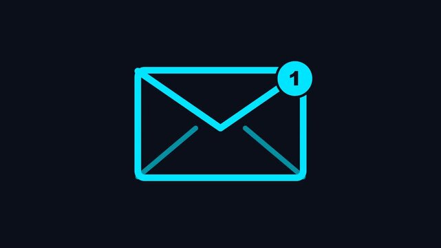 Envelope notification count neon cyan loop animation vector graphic web UI UX elements 4K