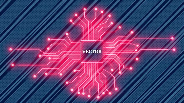 Neon glowing circuit board microprocessor animated backdrop featuring digital connectivity and data processing visuals.