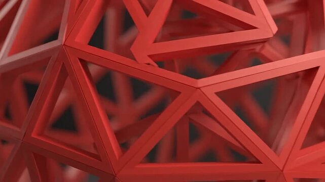 A detailed close-up view of a complex red geometric sphere structure