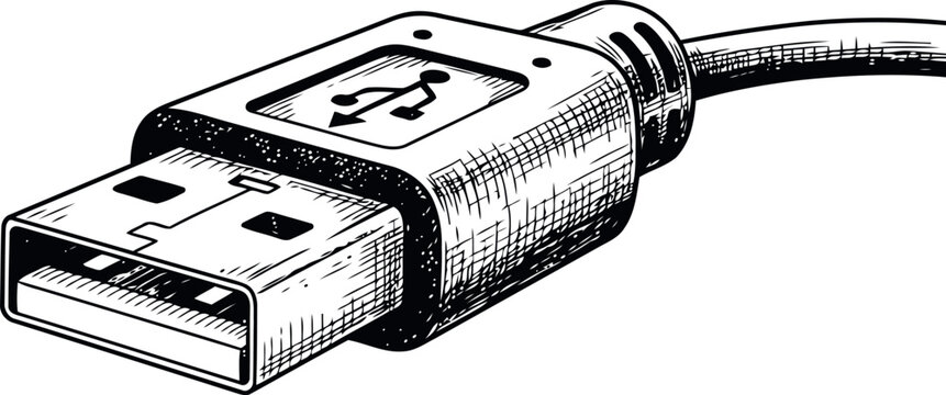 Hand drawn illustration of a usb cable connector