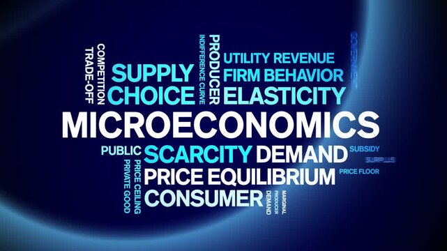 Microeconomics animated word cloud-text design animation tag kinetic typography seamless loop.