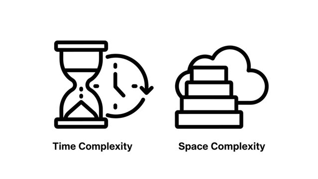 Vector line icons representing time complexity and space complexity concepts